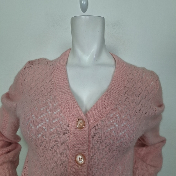 Vintage 80's Slade New Zealand Pink Lambswool Angora Blend Soft Cardigan Size S - Picture 3 of 13